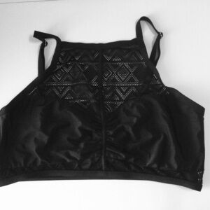 Black Mesh Sports Bra Lace Design Swim Suit Top Chic Size 2X
